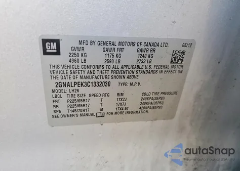 2012 Chevrolet Equinox Lt from USA, damaged, VIN 2GNALPEK3C1332030